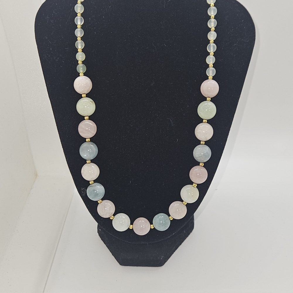 Vintage Stauer Natural Stone Pastel Bead Necklace and Matching Earrings